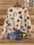 Floral & Dragonfly Print Crew Neck Sweater Casual Long Sleeve Sweater For Fall & Winter Women's Clothing