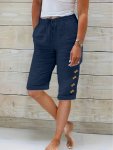 Button Decor Drawstring Waist Capris Pants Casual Slant Pocket Pants For Spring & Summer Women's Clothing