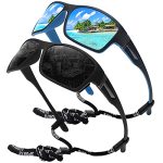 Storycoast Polarized Sports Sunglasses For Men Women Unbreakable Frame Cycling Fishing Driving Black+blue Mirror 2PACK