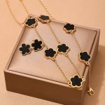 Chic Clover Flower Jewelry Set For Women - Includes Necklace Bracelet & Earrings Zinc Alloy With Resin Accents Perfect For Casua