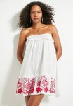 Strapless Embroidery MINI With Frill Detail - White & Pink