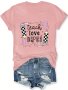 Teacher's Day Pencil Paper Airplane Element Print Crew Neck T-shirt Casual Short Sleeve Top For Spring & Summer Women's Clothing