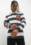 Style Republic Long Sleeve Print Rugby Stripe Golfer - Black & Ecru