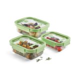L Ku Rectangular Glass Containers Set Of 3 - Green
