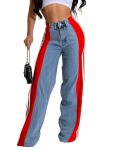 Xzlufny Baggy Jeans For Women Vintage 90S Sweatpants Fashion Button Up High-waisted Denim Pants Dark Blue Red XL