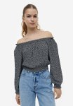 Off-the-shoulder Blouse - Black Small Flowers