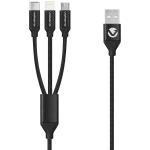 Volkano Weave Series Fabric Braided 3-IN-1 Type-c lightning micro Cable 1M - Black VK-20111-BK