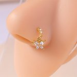 Boho Elegant Butterfly Nose Ring With Synthetic Zirconia 14K Golden Plated Copper April Birthstone Gift For Women For Daily And