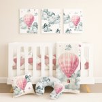 Cot Bedding Set Hot Air Balloon Pink