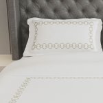 500 Thread Count Embroidered Egyptian Cotton Santorini PILLOWCASE Pair - Champagne Stitch Standard 45 X 70CM