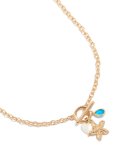 Goldair Gold Starfish Heart & Blue Diamante Charms Necklace