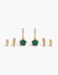 Goldair Gold Clear & Emerald Green Cubic Zirconia Earrings 3-PACK