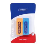 Marlin Eraser 60 X 20 X 10MM Neon Assorted Colours 2 Pack Blister Card Pack Of 24