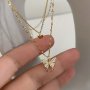 1pc Cute Shiny Butterfly Pendant Double-layer Necklace Exquisite Clavicle Chain Holiday Gift Birthday Gift Mother's Day Gift