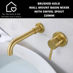 Brushed Gold Wall Mount Basin Mixer With Swivel Spout - 200MM