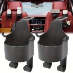 2PCS Car Seat Headrest Hooks With Built-in Cup Holder - Durable Pvc Easy Install Space-saving Organizer For Groceries Clothes &