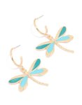 Goldair Gold Blue Dragonfly Hoop Earrings