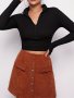 Zip Front Long Sleeve Crop T-shirt Casual Solid Color Mock Neck Top For Spring & Fall Women's Clothing