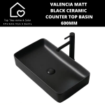 Valencia Matt Black Ceramic Counter Top Basin - 600MM
