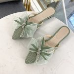 Women's Bow Flat Mules Elegant Pointed Toe Slip On Backless Slide Sandals Fashionable Going Out Summer Slides