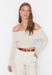 Stone Super Crop Carmen Collar Knitwear Sweater