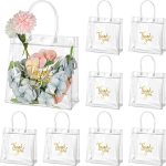 Leinuosen 50 Pcs Clear Gift Bags With Handle - Transparent Pvc Tote Bags For Wedding Birthday Party Favor Clear 7.8 X 7.8 X 3.1