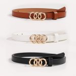 3PCS SET Triple Rings Buckle Belt Classic Pu Leather Thin Belt Casual Pin Buckle Waist Bands For Pants Jeans Dress
