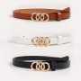 3PCS/SET Triple Rings Buckle Belt Classic Pu Leather Thin Belt Casual Pin Buckle Waist Bands For Pants Jeans Dress