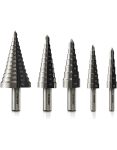 10198A Step Drill Bit Set 5 Piece 4MM- 35MM Metric Titanium High Speed Steel Unibit Stepper Cone Drill Bit Two