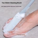 Ergonomic Long Handle Foot Scrub Brush Soft Silicone Toe Cleaner Exfoliating Foot Massage Bath Brush Back Scrubbing Brush Non-al