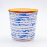 Round Printed Canister With A Bamboo Lid - Palm Leaf