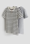 2-PACK Henley T-shirts - Natural White & Striped