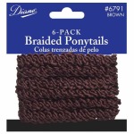 Diane Pony Tail Holders Braided Brown 6 PACK