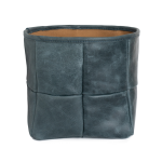 Leather Square Basket - Denim Blue