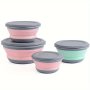 3PCS Portable & Collapsible Bowl Set With Lids - Rust-resistant Round Plastic Bowls For Outdoor Travel & Kitchen Use