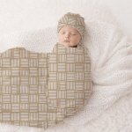 Beige With Blocked White Stripes Baby Swaddle Wrap Set Newborn Hospital Set Sa