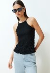 Strap Knitted Blouse - Black