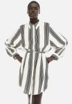Belted Shirt Dress - Cream Striped