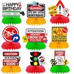 9PCS Driver License Birthday Party Honeycomb Centerpieces Decorations Happy 16TH Birthday Table Supplies Boy Car Themed New Offi