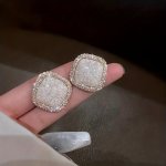 Crackle Square Shaped Stud Earrings Vintage Elegant Style Zinc Alloy Jewelry For Women Daily Wear Dating Earrings