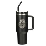 Large Travel Mug With Handle And Straw - Be Strong In The Lord Black