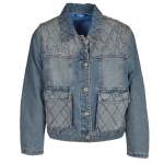 Diamante Detail Quilted Denim Jacket - Denim Blue L