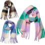 3PCS Women's Cashmere Big Coloured Checked Scarf Winter Warm Wrap Scarf