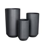 3 Piece Tall Matte Black Metal Planter Pots Indoor Outdoor Set