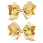 2 Pcs Big Shiny Glitter Light Gold Ribbon Hair Bows Alligator Clips 4" Hand-made Christmas New Year Gift Wedding Party Dress Dec