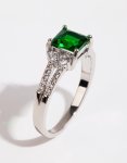 Silver Square Emerald Cubic Zirconia Ring - M l