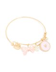 Goldair Gold Bow Heart & Pearl Charm Bangle