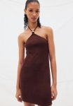 Bead-detail Halterneck Dress - Dark Brown