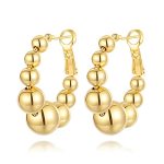 Hius 18K Gold Plated Beaded Hoop Earrings For Women Thick Silver Ball Earrings Women's Chunky Hoop Earrings Trendy Jewelry For W