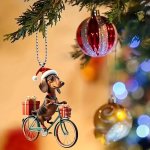 Festive Christmas Dog On Bicycle Acrylic Ornament - Vintage Holiday Decor For Car & Bag Keychain